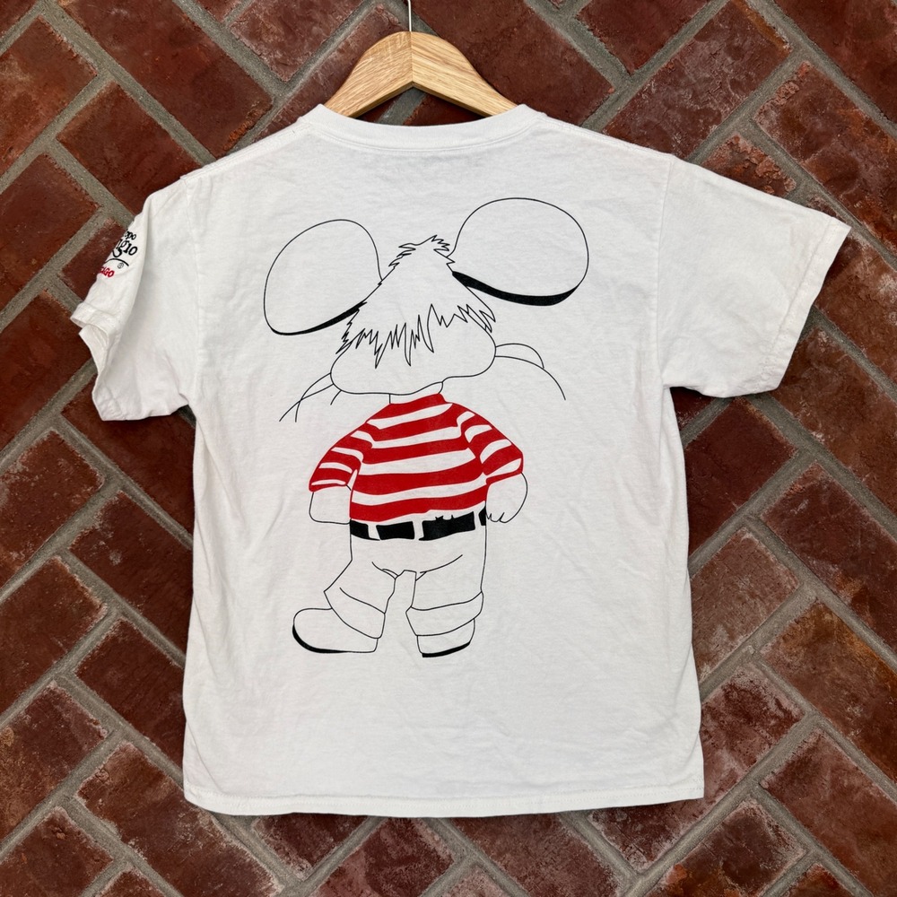 Topo Gigio Graphic T-Shirt Kids M White Vtg Style Chicago Mouse Tee Embroidered - Picture 3 of 7